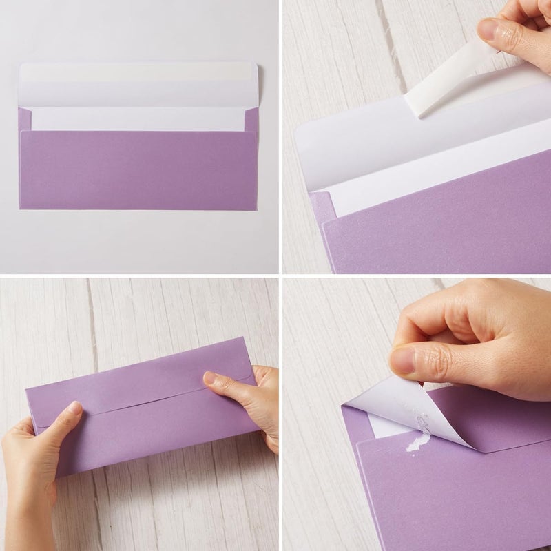 Wishop 50 Pack Shiny #10 Business Envelopes Self Seal Standard Envelopes with Gold Stickers for Office Checks, Business Cards, Letter Mailing Invoices, 4.13 x 9.49 Inches (Light Purple) - Image 3